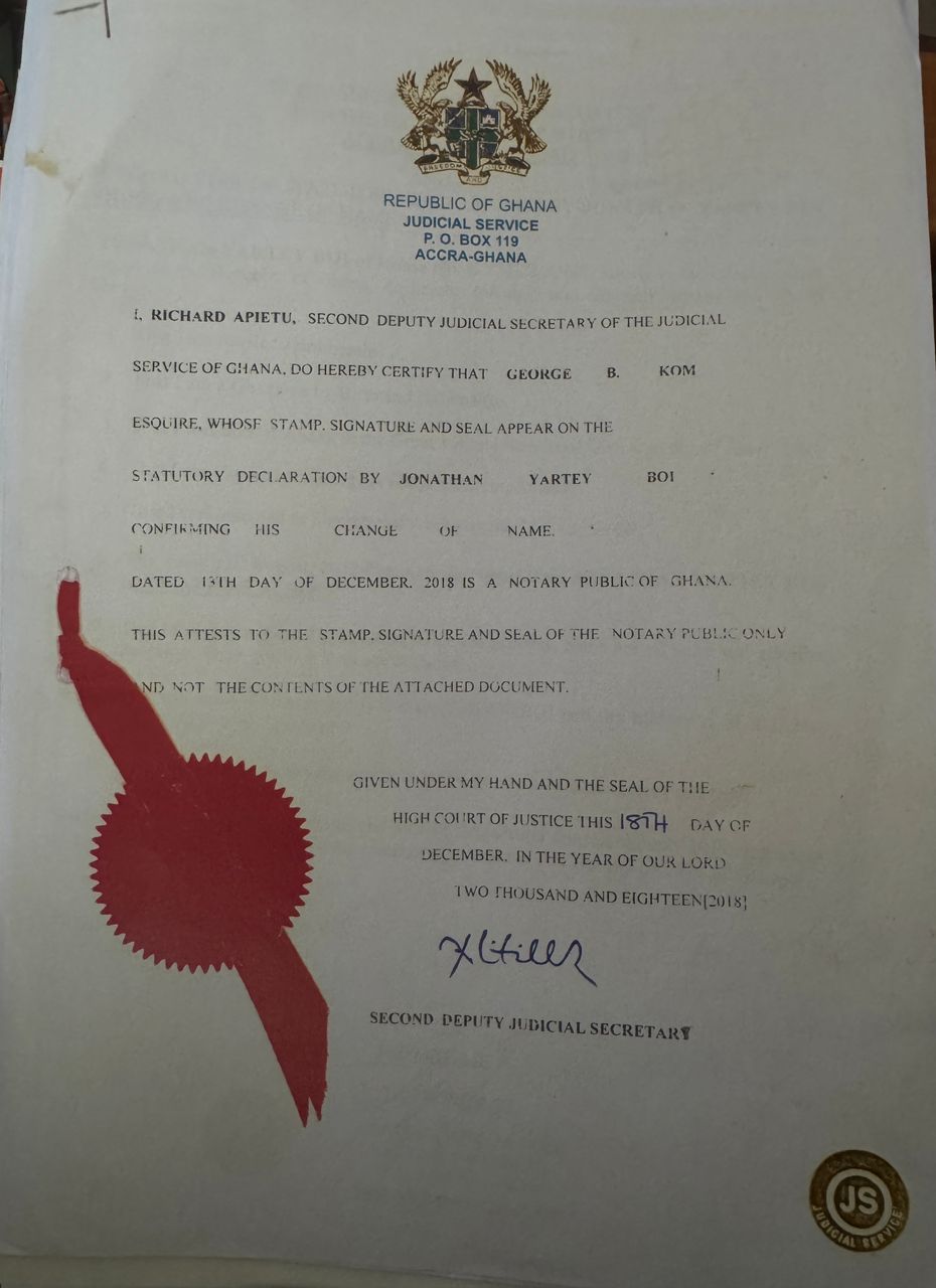 Nii Apiakai Boi I — Name Change Judicial Certificate